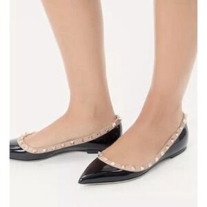 $770 VALENTINO GARAVANI ROCKSTUD BALLET FLAT SIZE  40 BLACK